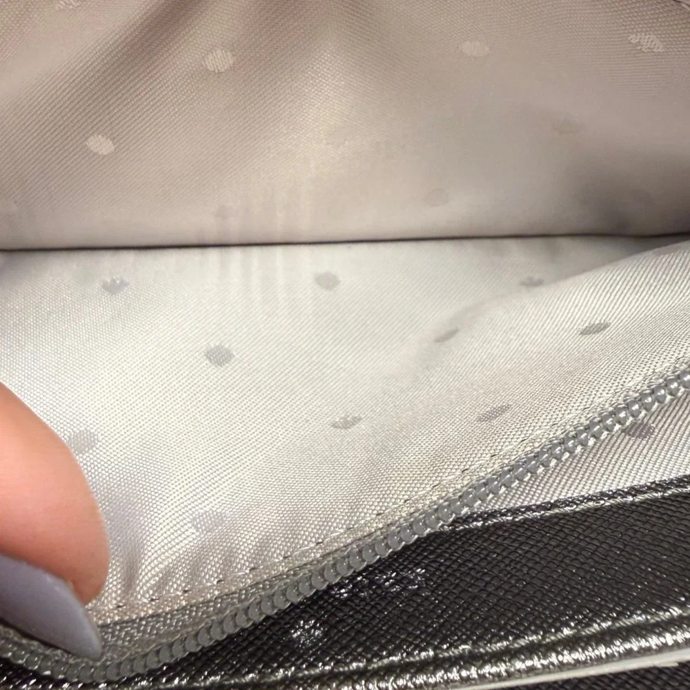 KATE SPADE NY Star Bright Owl Silver Metallic Zip Around Continental Wallet